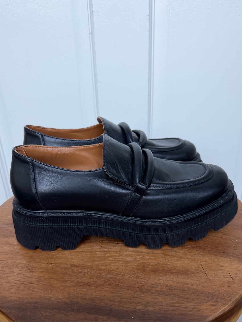 VOILE BLANCHE ELAIZA PLATFORM LOAFERS Black Cowhide Leather Classic Chunky - Picture 5 of 9